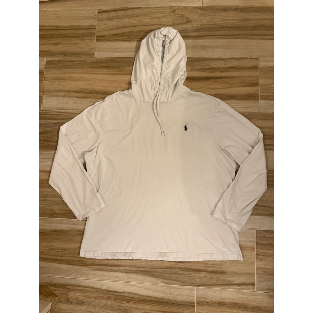 Polo Ralph Lauren Mens White Long Sleeve Hooded T-Shirt XXL Pony Logo Hoodie